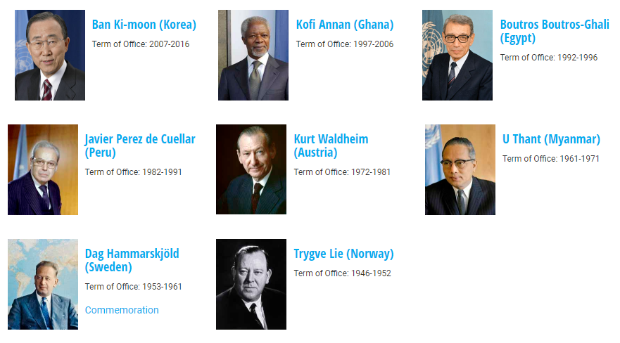 Collage de portrait d'anciens secrétaires généraux de l'ONU