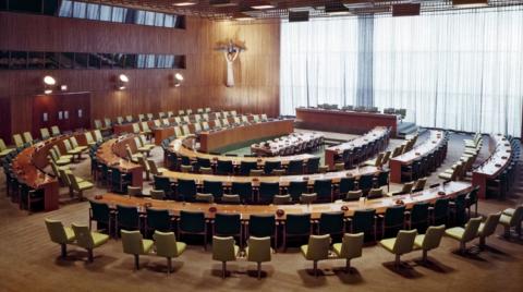 The Trusteeship Council Chamber at United Nations Headquarters, designed by Finn Juhl, a Danish architect.