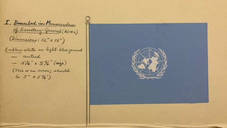Recently, the UN Archives team discovered one of the earliest drawings of the UN flag – the paint still vibrant 70+ years later.